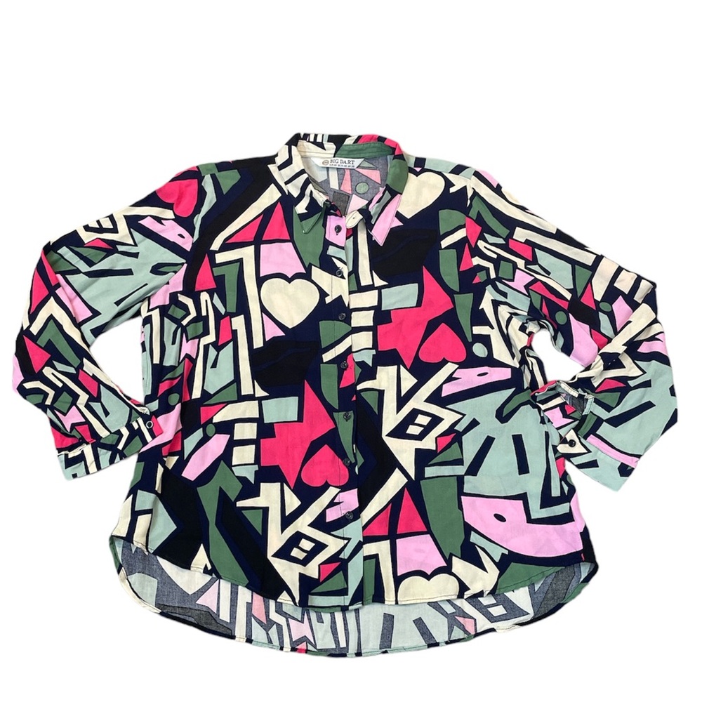 Big Dart Retro Art 90's Y2K Colorful Geometric Print Hi Lo Top Size EU48 US L